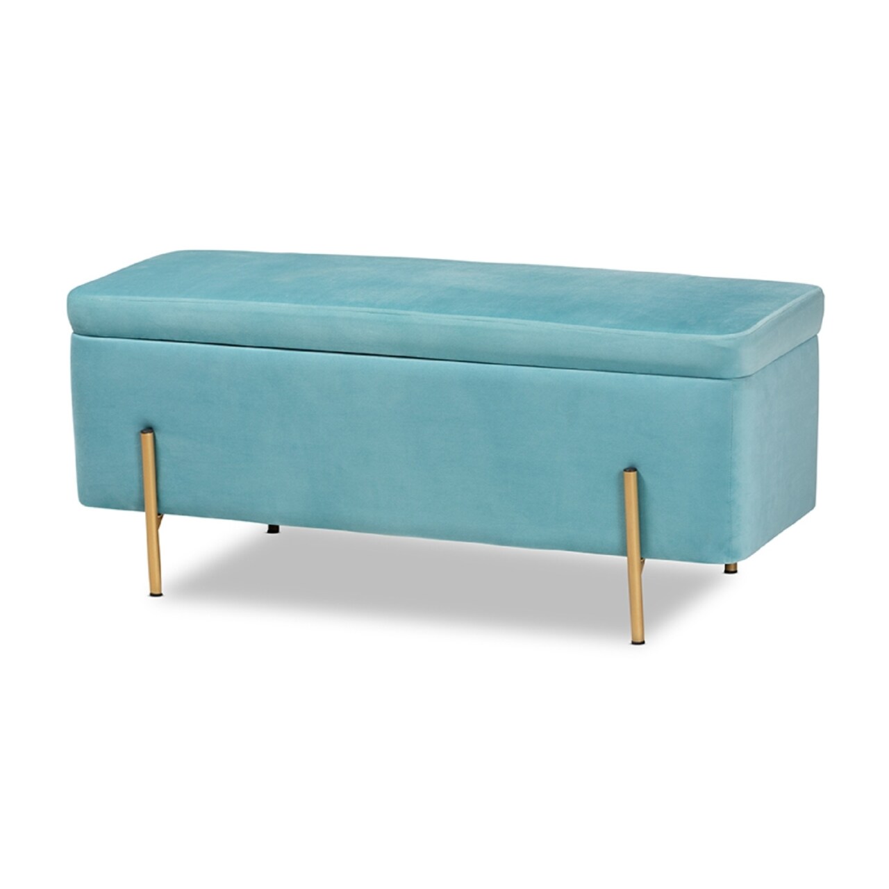 Wholesale Interiors Baxton Studio Rockwell Contemporary Glam and Luxe Sky Blue Velvet Fabric and Gold Finished Metal Storage Bench,